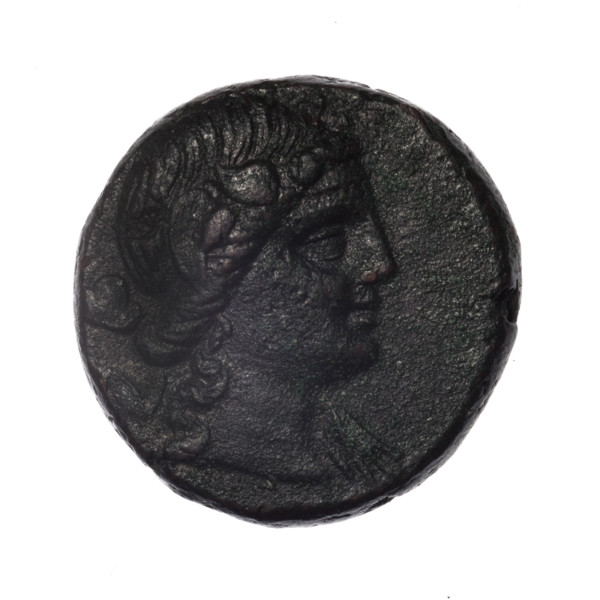 Bronze coin, Pantikapaion; obverse: head of young Dionysus in an ivy wreath facing right; reverse: