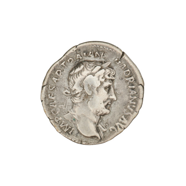 Denarius of Hadrian (76–138; Roman Emperor 117–138), 119–122. Obverse: Head of Hadrian with a