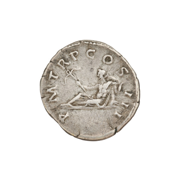 Denarius of Hadrian (117–138 CE). Obverse: laureate bust of Hadrian facing right; beaded border;