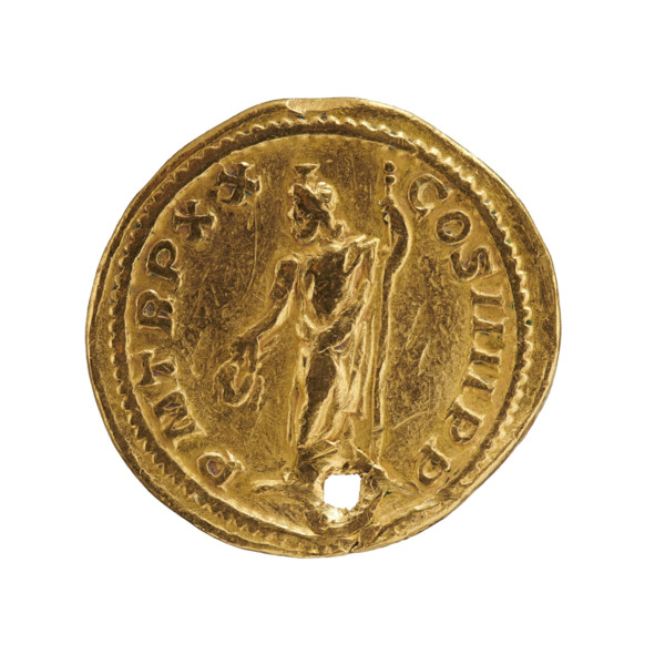 aureus (with hole), Caracalla (188–217; Roman emperor 198–217), issuer. Obv.: ANTONIN PIVS AVG GERM