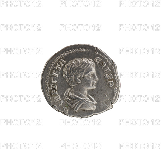 Denarius, Geta (189–212; Roman Emperor 209–212) (Caesar). Obverse: Bust of Geta in drapery facing