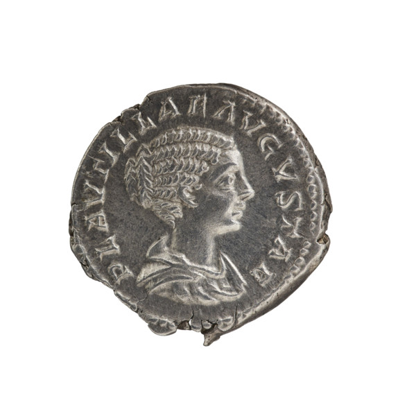 Denarius, Plautilla (ca. 185–212; Roman empress 202–205). Obverse: bust of Plautilla in drapery at