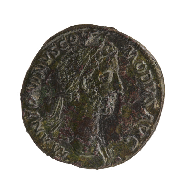 Sestertius, Commodus (161–192; Roman emperor 177–192), issuer. Obverse: Head of Commodus in a