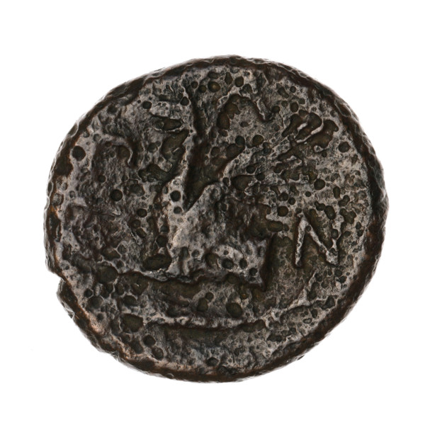 Bronze coin from Pantikapaion (Cimmerian Bosporus), 330–315 BC. Obverse: head of a bearded Satyr