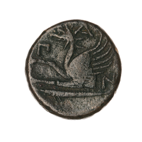 Bronze coin (330–315 BC) from Pantikapaion, Cimmerian Bosporus. Obverse: head of a bearded Satyr