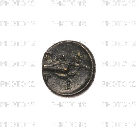Bronze coin from Pantikapaion, 330–315 BC (Cimmerian Bosporus). Obverse: head of beardless Satyr to