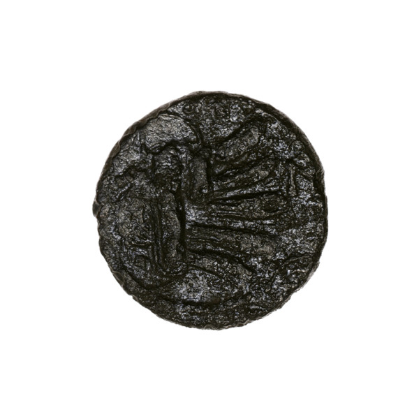 Bronze coin, Pantikapaion; obverse: head of a beardless Satyr in an ivy wreath facing left with a