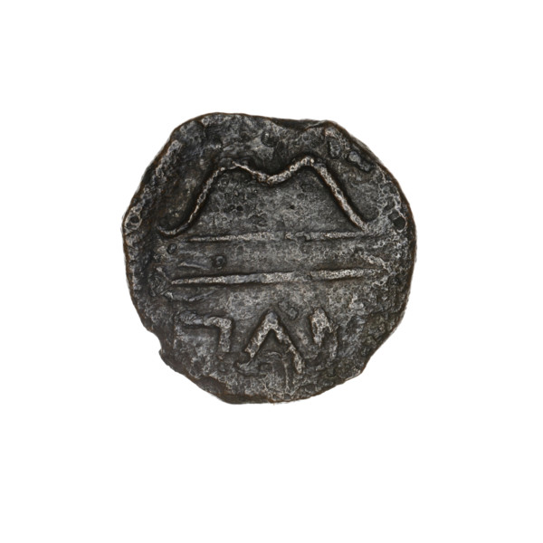 Bronze coin, obverse: head of beardless Satyr in ivy wreath facing left; reverse: bow and arrow