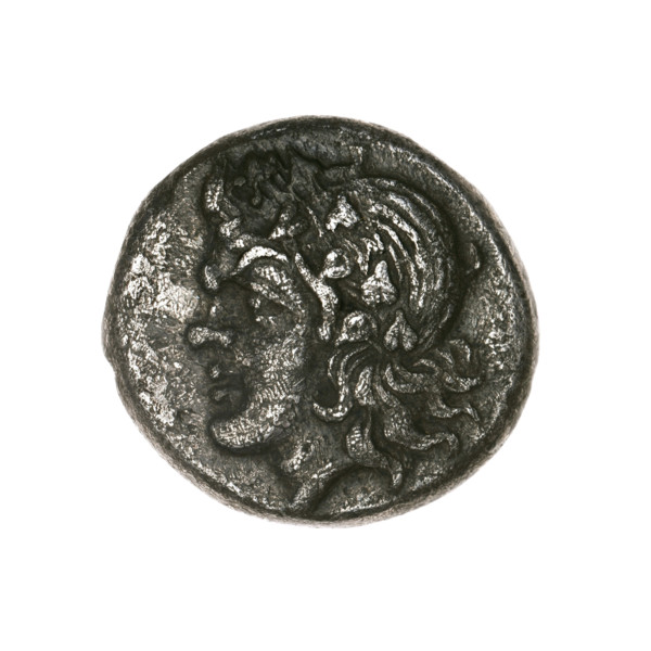 Didrachma, Pantikapaion; obverse: head of a beardless Satyr in an ivy wreath facing left; reverse: