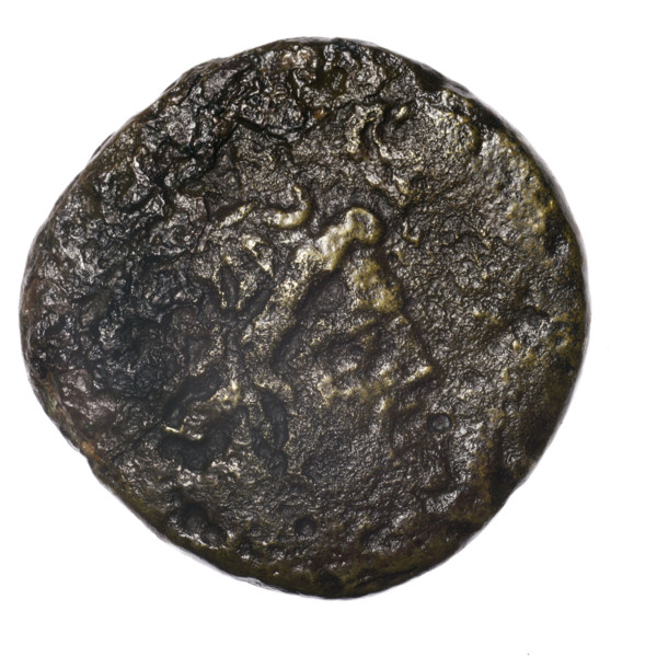 bronze coin, Pantikapaion, prora (iconographic), head of Poseidon (iconographic), trident