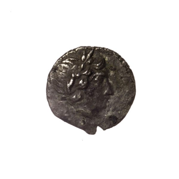 Diobol, Pantikapaion; obverse: head of Apollo right; reverse: lyre, inscription in two columns on