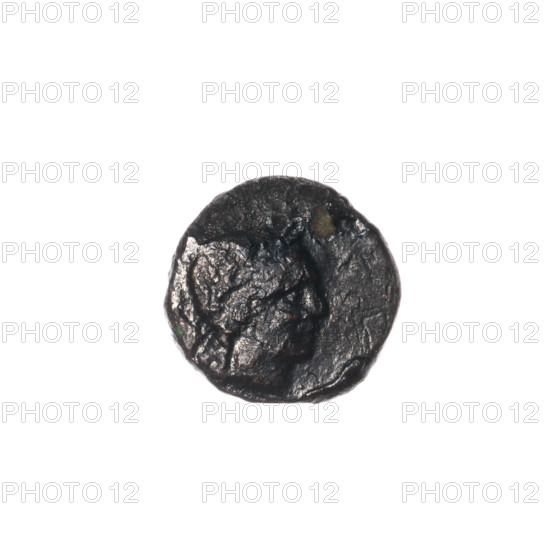 bronze coin, Pantikapaion; obverse: head of Apollo to the right; ear of corn to the left,