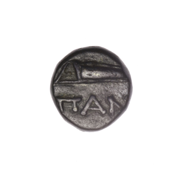 bronze coin, Pantikapaion; obverse: head of Apollo to the right; reverse: bow in a gorythos to the