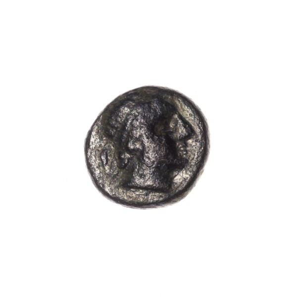 bronze coin, Pantikapaion; obverse: head of Apollo to the right; reverse: bow in a gorythos to the