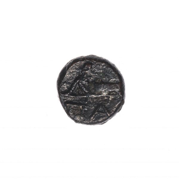 Bronze coin, Pantikapaion; obverse: head of Apollo to the right; reverse: bow in gorythos to the