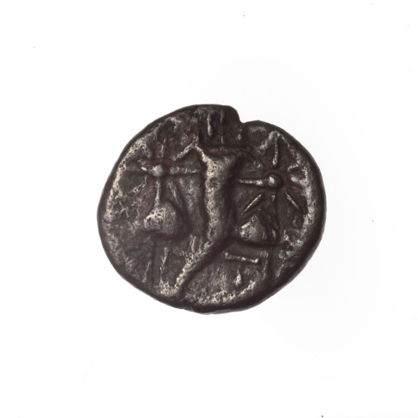 bronze coin, Pantikapaion, Dioscuri caps (iconographic), Satyr's head (iconographic), Black Sea,