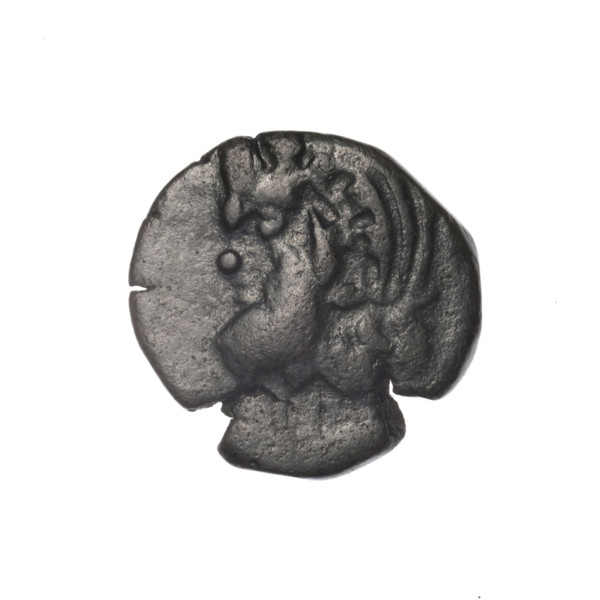 Bronze coin, Pantikapaion; obverse: head of bearded Satyr in an ivy wreath facing left; reverse: