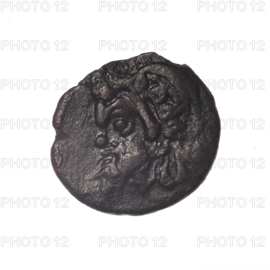 Bronze coin, Pantikapaion; obverse: head of a bearded Satyr in an ivy wreath to the left; reverse: