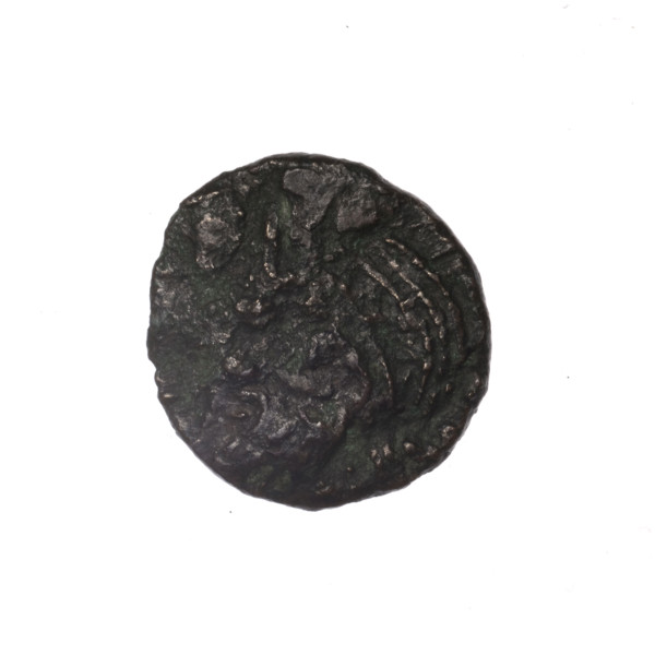Bronze coin, Pantikapaion; obverse: head of a bearded Satyr in an ivy wreath facing left; reverse: