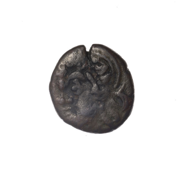 Bronze coin, Pantikapaion. Obverse: head of bearded Satyr in ivy wreath facing left. Reverse: