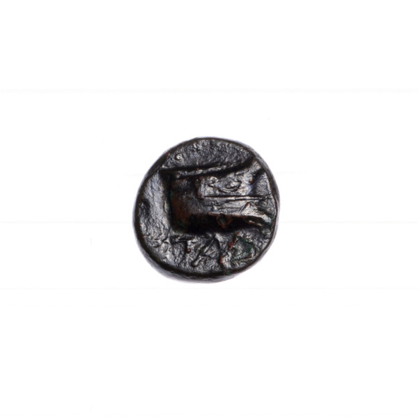 bronze coin, Pantikapaion; obverse: head of Athena in a Corinthian helmet facing right; reverse: