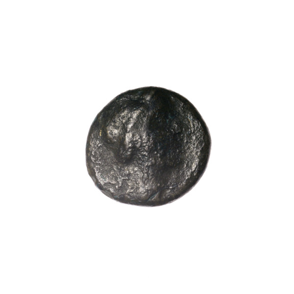 Bronze coin, Pantikapaion; obverse: head of Apollo right; reverse: laurel wreath with inscription