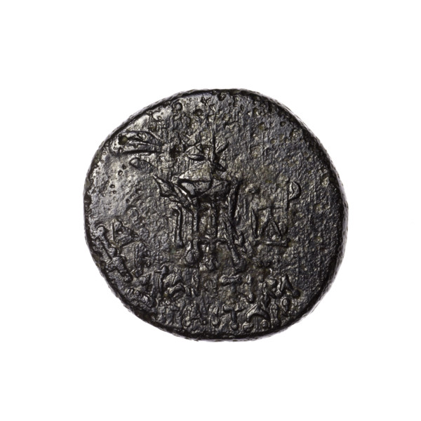 bronze coin, Pantikapaion; obverse: head of Apollo in a laurel wreath facing right; reverse: tripod