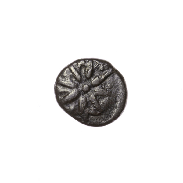 bronze coin, Pantikapaion; tripod (iconographic); eight-pointed star (iconographic); stars; aw: