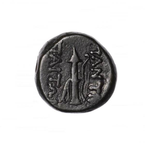 bronze coin, Pantikapaion; obverse: head of Apollo in laurel wreath facing right; reverse: quiver
