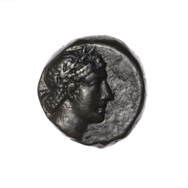 bronze coin, Pantikapaion; obverse: head of Apollo in a laurel wreath to the right; reverse: quiver