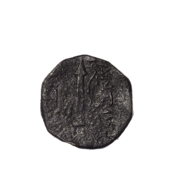 bronze coin, Pantikapaion; obv: head of Apollo in laurel wreath facing right; rev: quiver with