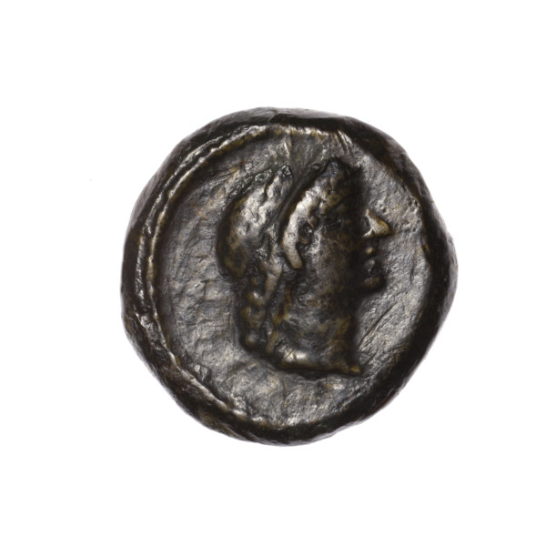 bronze coin, Pantikapaion, prora (iconographic), head of Apollo (iconographic), Black Sea, Apollo