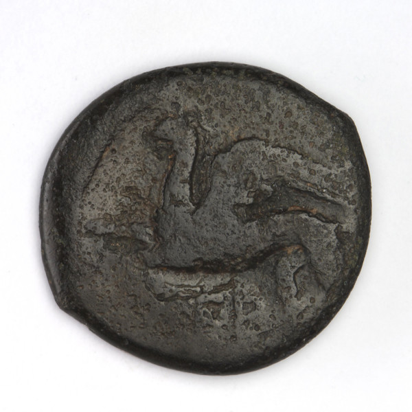 bronze coin, Chersonesos, griffins, kneeling Artemis, Artemis (mythology), dolphins, countermarks