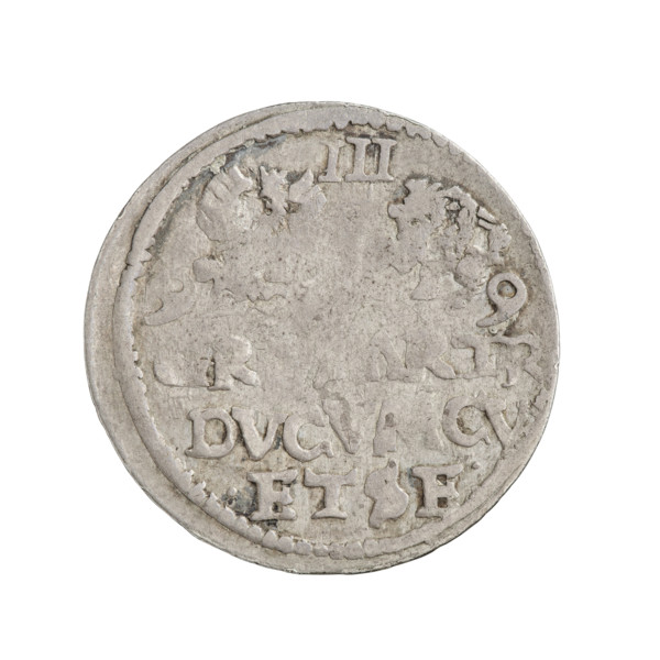 Trojak (with a bust of Wilhelm Kettler). Obverse: in the border a male bust with long hair and a