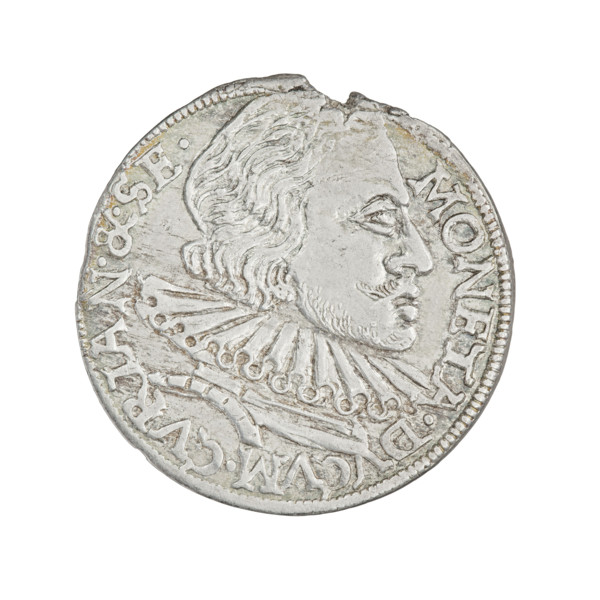 Trojak (with a bust of Wilhelm Kettler). Obverse: in the border a male bust with long hair and a