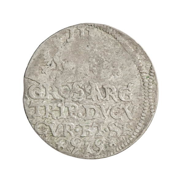 Trojak (with a bust of Wilhelm Kettler). Obverse: in border a male bust with long hair and a