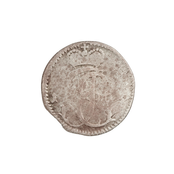 Grosz. Maker: Justyn Karol Schröder (master of the Mitawa mint 1763–1764). Subject: Ernest Jan