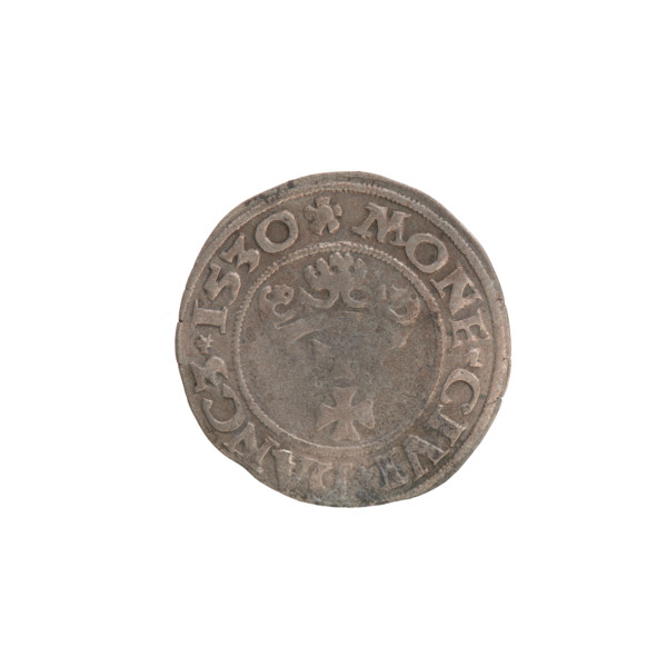 Gdansk szelag, Sigismund I the Old (King of Poland; 1506–1548). Polish coin (1530). Obverse: Eagle