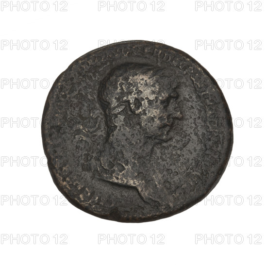 Trajan (53–117; Roman Emperor 98–117). Bronze coin, 116–117 CE, Rome. Obverse: bust of Trajan