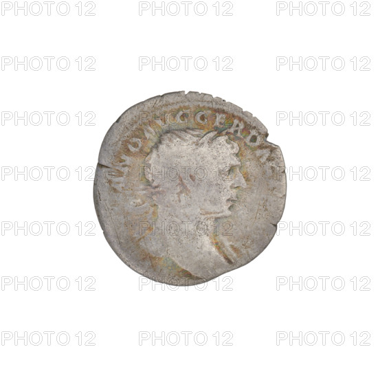 Denarius of Trajan (53–117; Roman emperor 98–117). Obverse: head of Trajan wearing a laurel wreath,