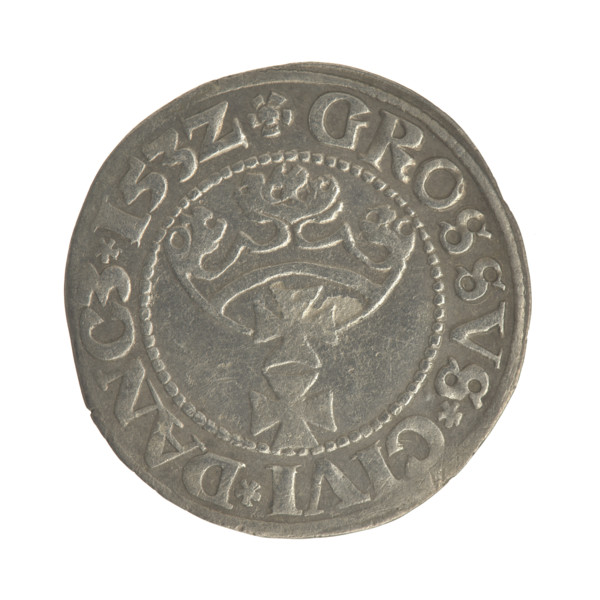 Gdansk grosz, Sigismund I the Old (King of Poland; 1506–1548). Polish coin depicting male royal
