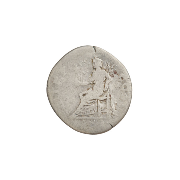 Denarius of Hadrian (76–138; Roman emperor 117–138). Obverse: bust of Hadrian right, laurel wreath