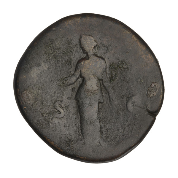 Sestertius of Hadrian (76–138; Roman emperor 117–138). Obverse: bust of Hadrian with laurel wreath