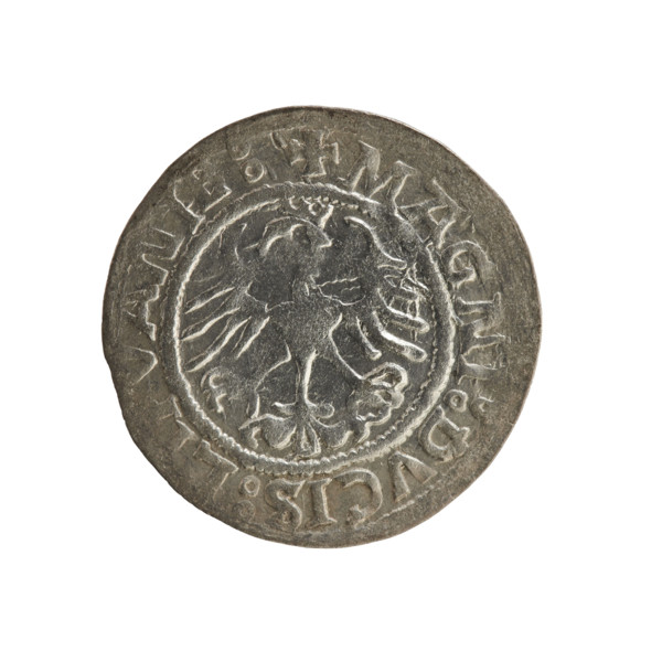 Lithuanian half-grosz, Sigismund I the Old (king of Poland; 1506–1548). Obverse: Pogon (Lithuanian
