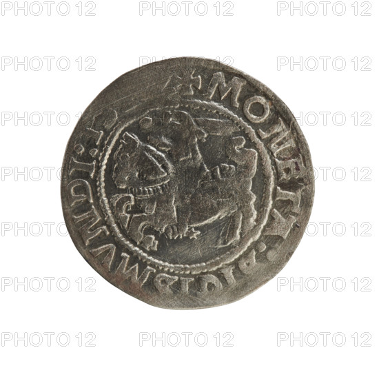 Lithuanian half-grosz, Sigismund I the Old (king of Poland; 1506–1548). Silver coin, 1522. Obverse: