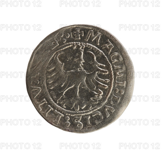 Lithuanian half-grosz, Sigismund I the Old (king of Poland; 1506–1548). Silver coin (half-grosz),