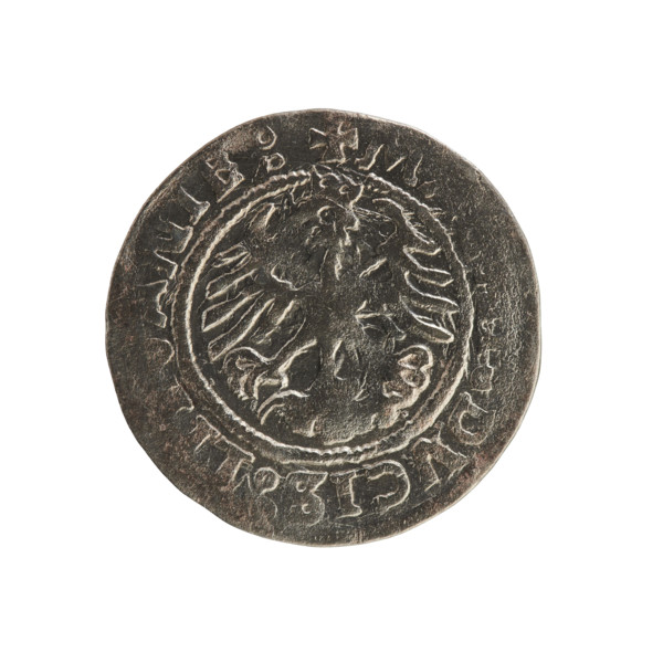 Lithuanian half-grosz, Sigismund I the Old (King of Poland; 1506–1548). Obverse: Pogon (Lithuanian