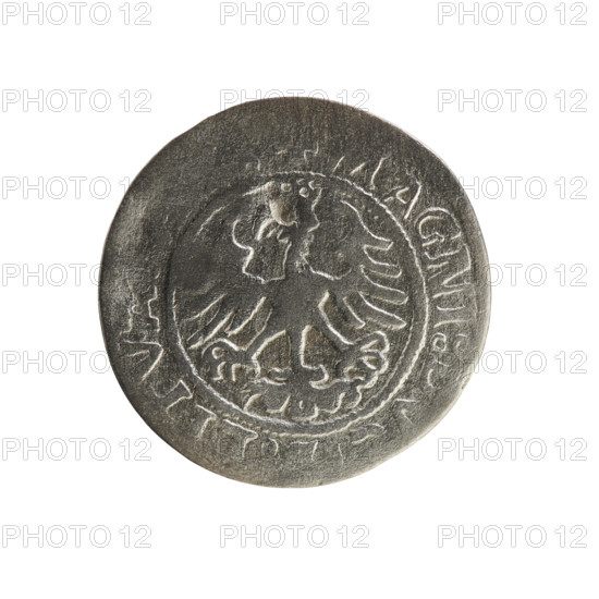 Lithuanian half-grosz, Sigismund I the Old (King of Poland; 1506–1548). Obverse: Pogon (mounted