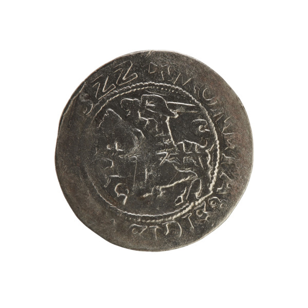 Lithuanian half-grosz, Sigismund I the Old (King of Poland; 1506–1548). Obverse: Pogon (Lithuanian