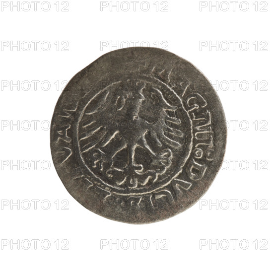 Lithuanian half-grosz, Sigismund I the Old (King of Poland; 1506–1548). Obverse: Pogon (Lithuanian